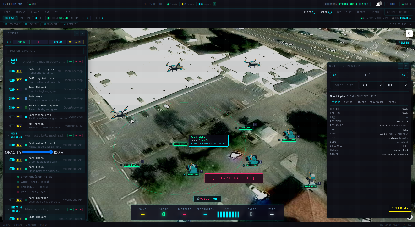 Tritium in Dublin, California, with 3D drones and rovers, expanded map layers and drone telemetry